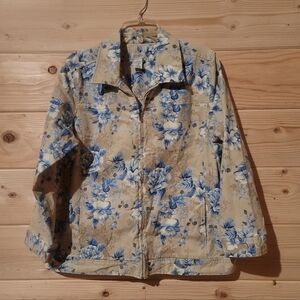 Vintage Willow Bay Floral Beige and Blue Women's Jacket Size XL 25x26